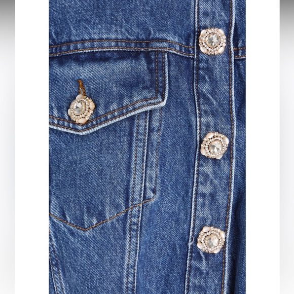 SANDRO NWT DENIM CROP JEAN JACKET CRYSTAL EMBELLISHED!😍 SIZE 34 S/M RETAIL $500 - Picture 5 of 5
